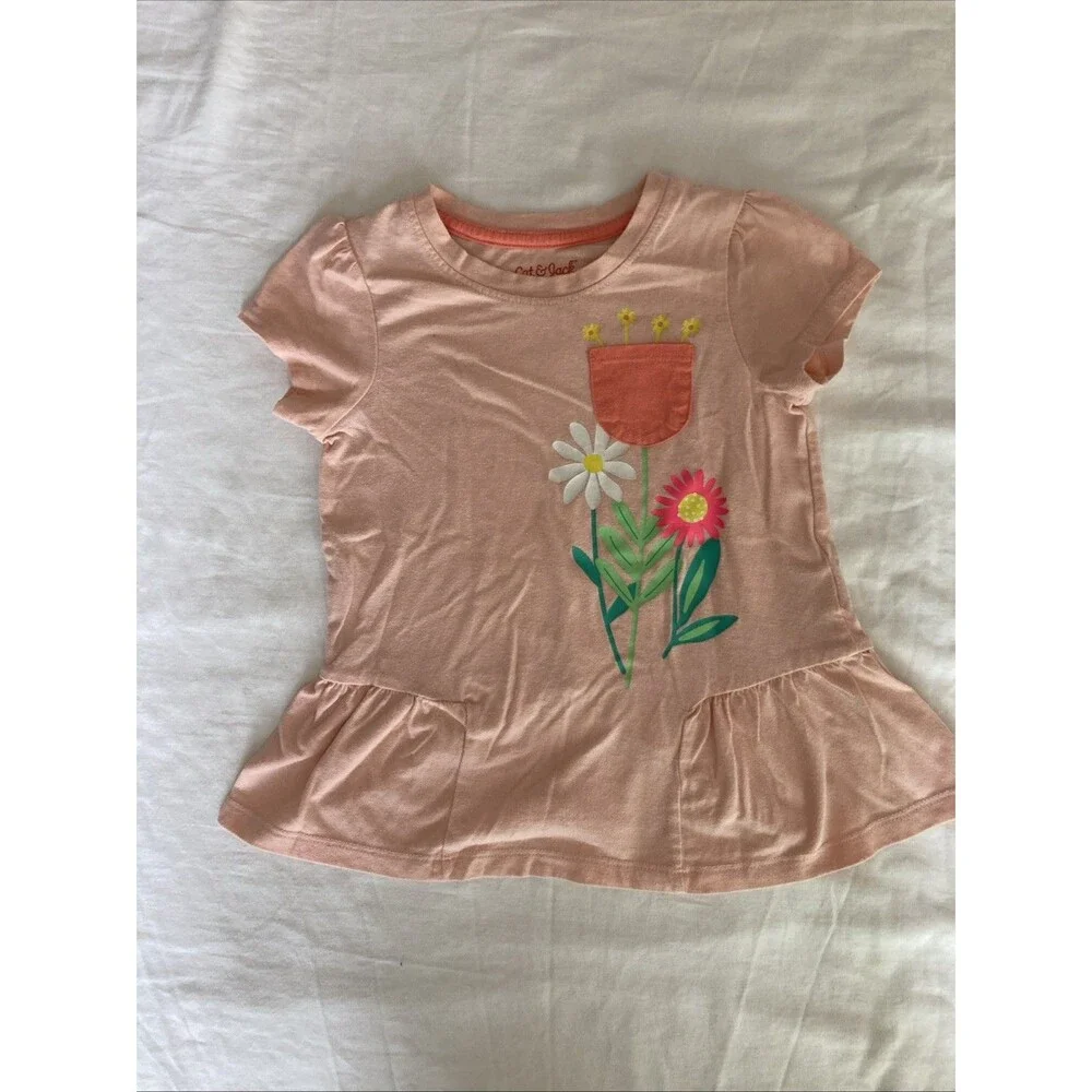 4T Cat & Jack girl clothes - 1 piece T shirt | pink color & flower theme